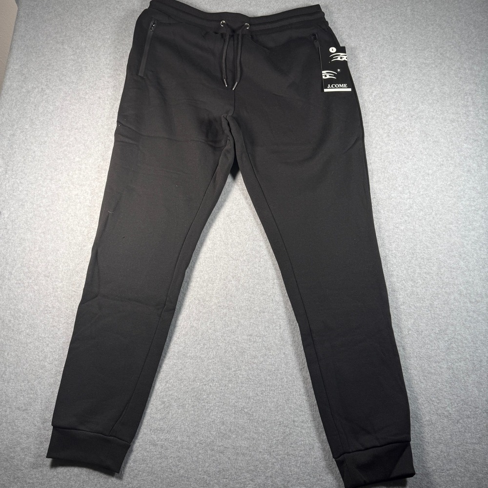 J.COME Joggers Men's XL Black Zip Pocket Sweatpants NWT